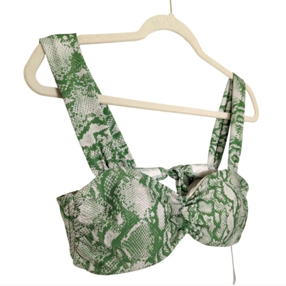Palmacea Swimwear Green Snakeskin Print Scrunch Back Tie Bikini Top NWT sz M